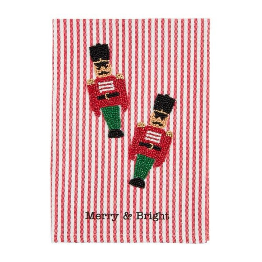 MUD PIE NWT nutcracker stripe beaded towel -red/white